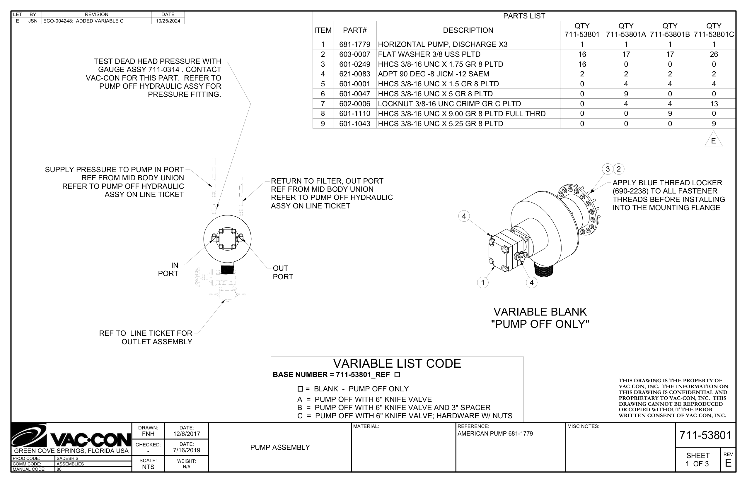 C  =  Pump Off With 6" Knife Valve; Hardware W/ Nuts