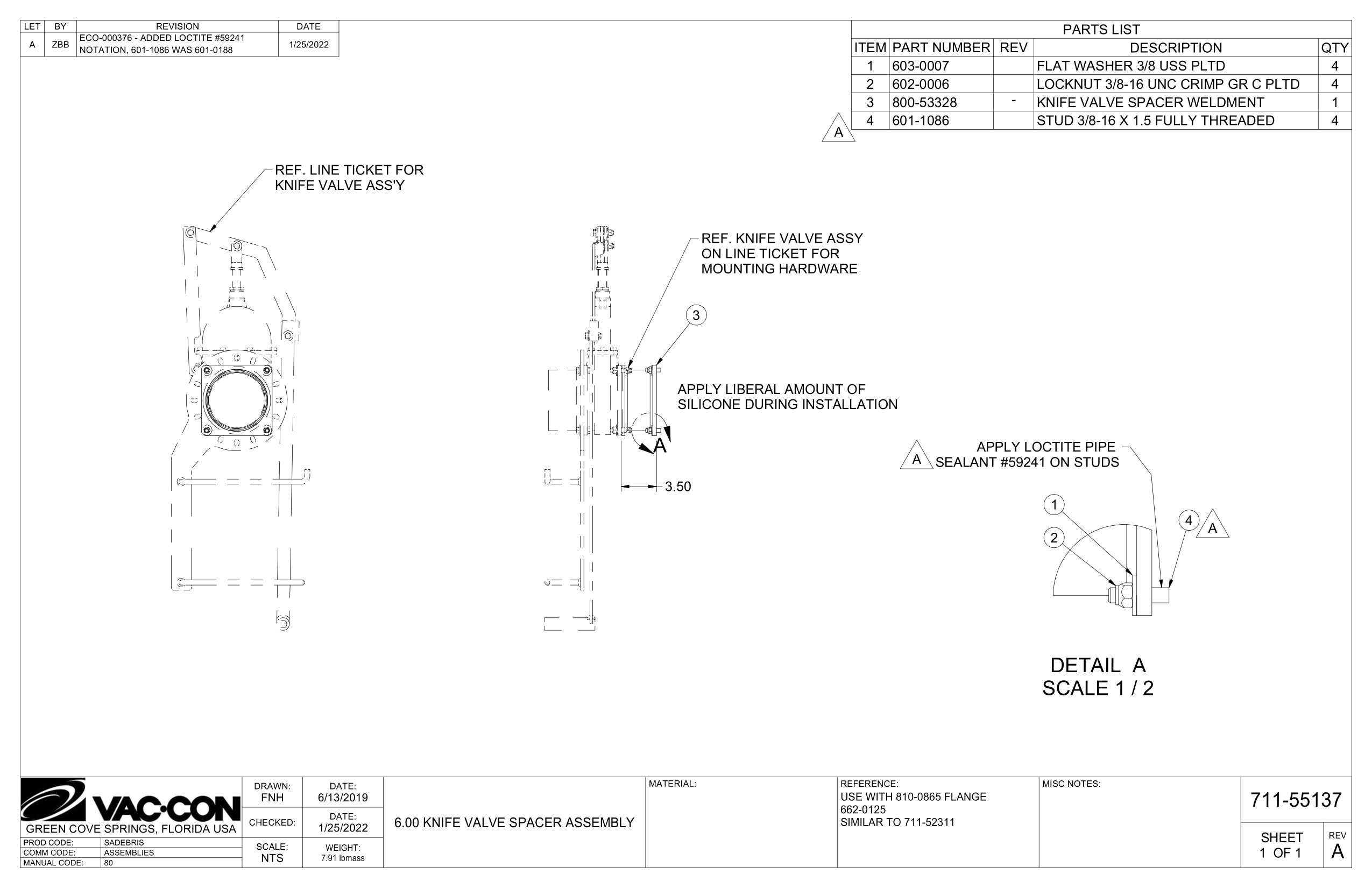 6.00 Knife Valve Spacer Assembly
