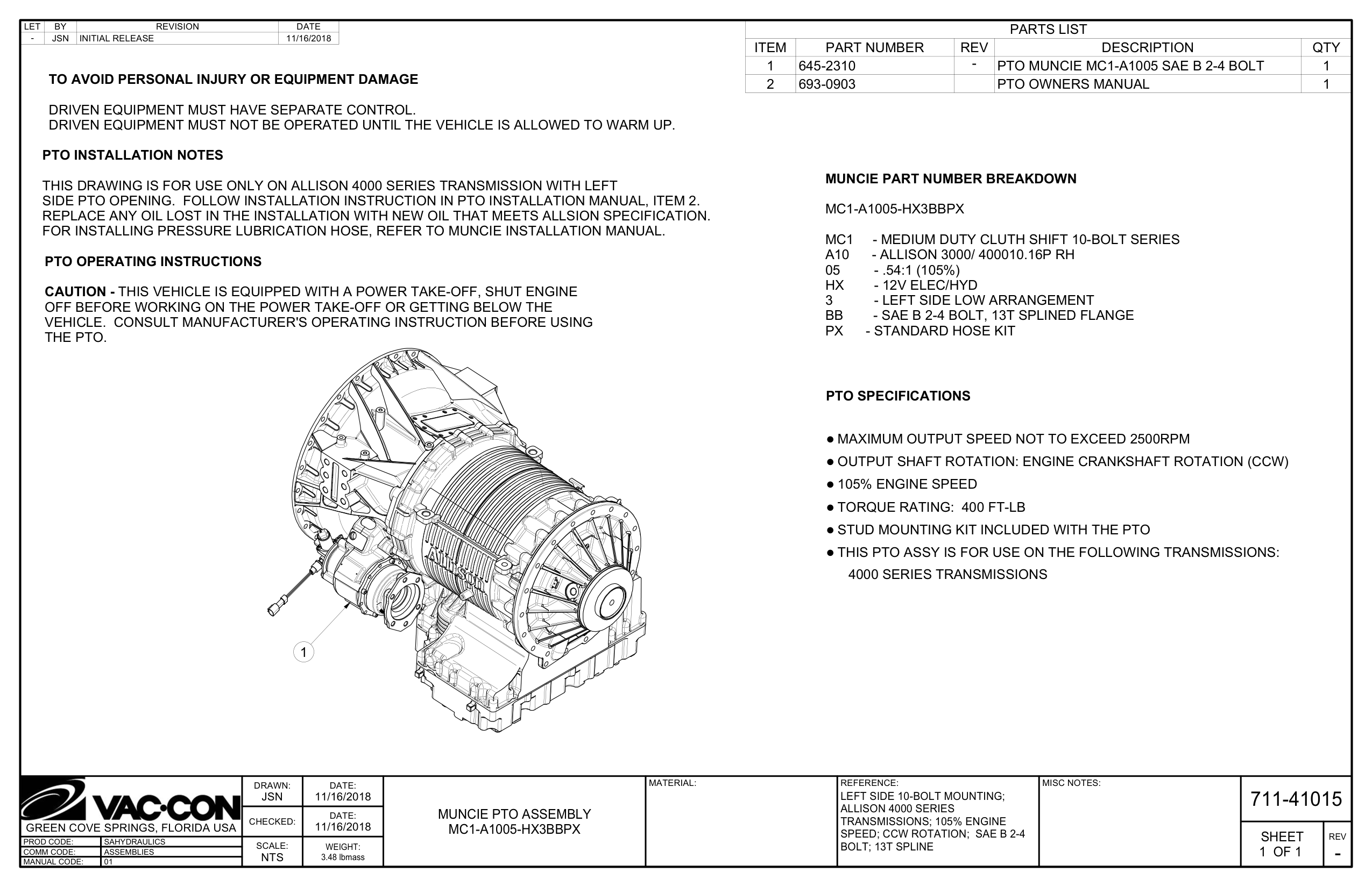 For Installing Pressure Lubrication Hose, Refer To Muncie Installation Manual.