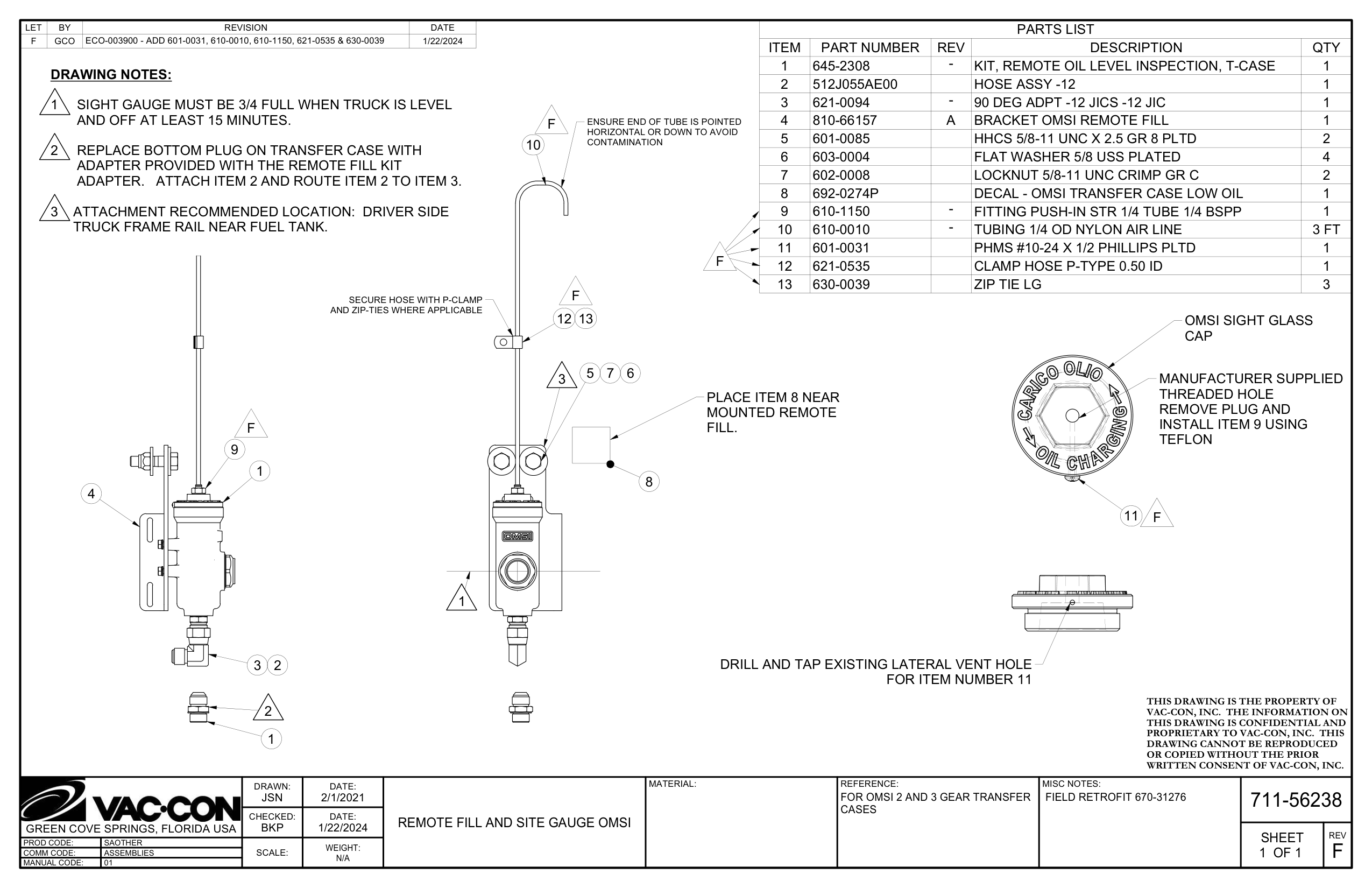 1     Sight Gauge Must Be 3/4 Full When Truck Is Level