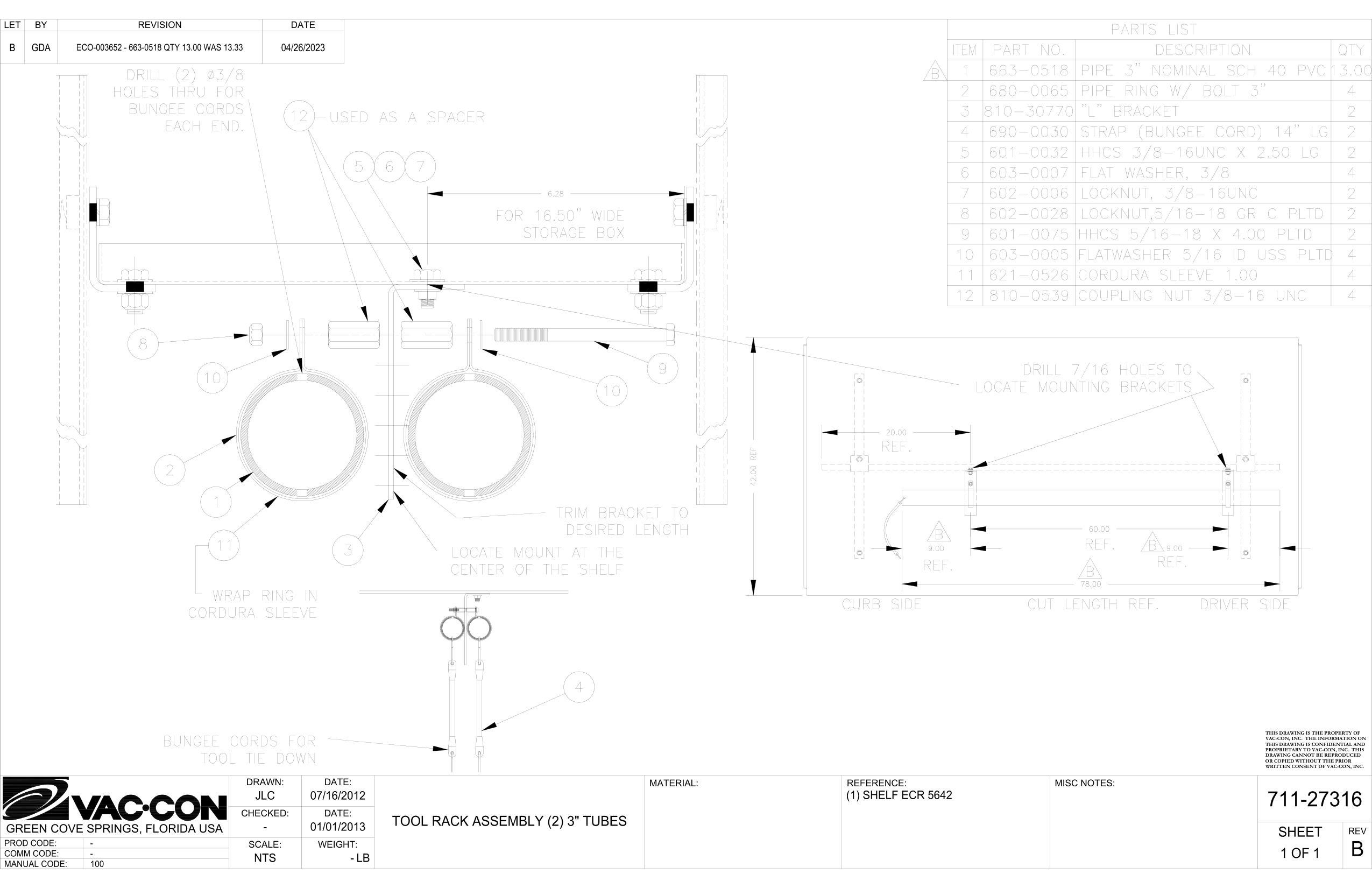 Tool Rack Assembly (2) 3" Tubes