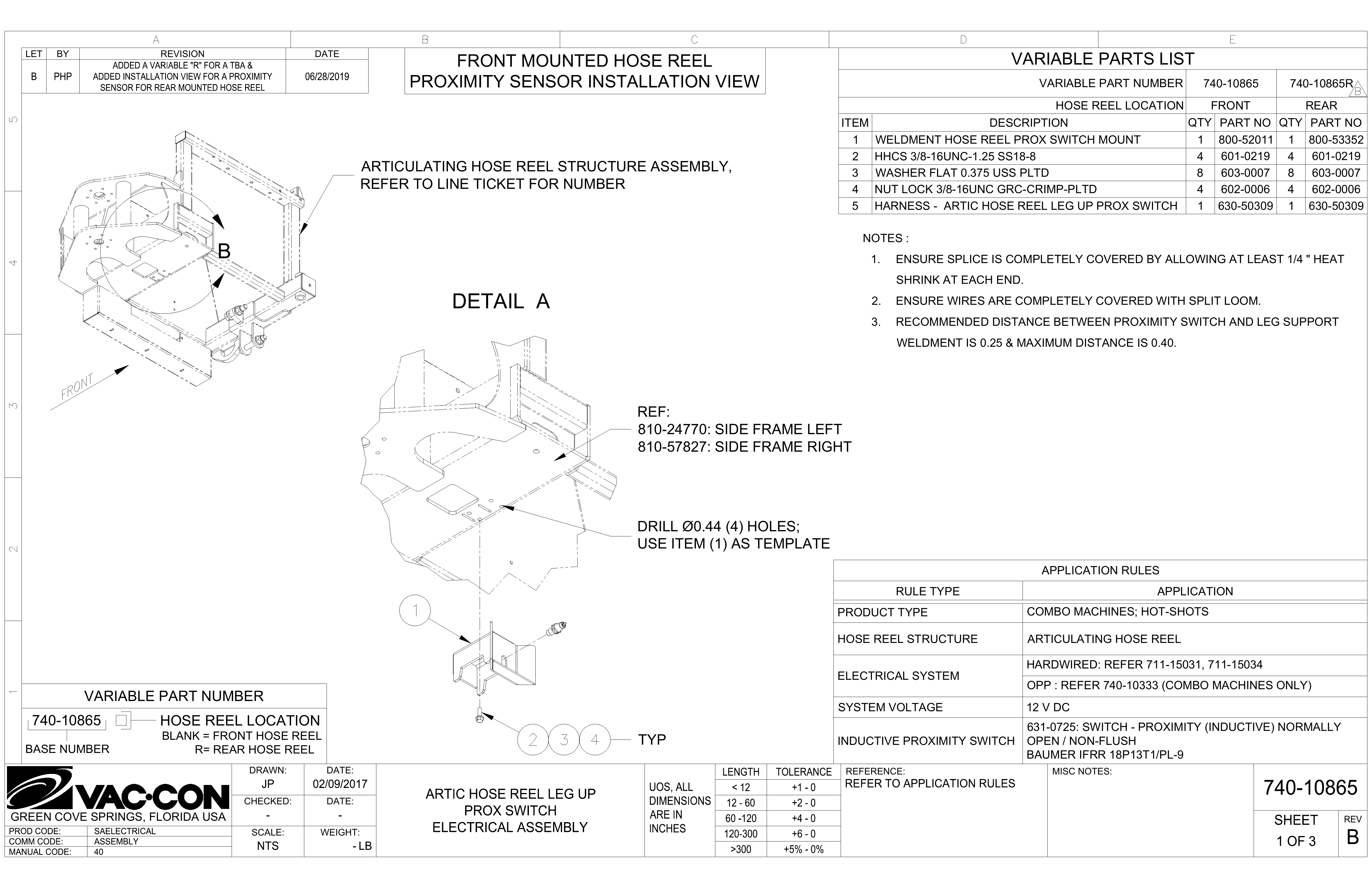 LET BY REVISION DATE FRONT MOUNTED HOSE REEL VARIABLE PARTS LIST