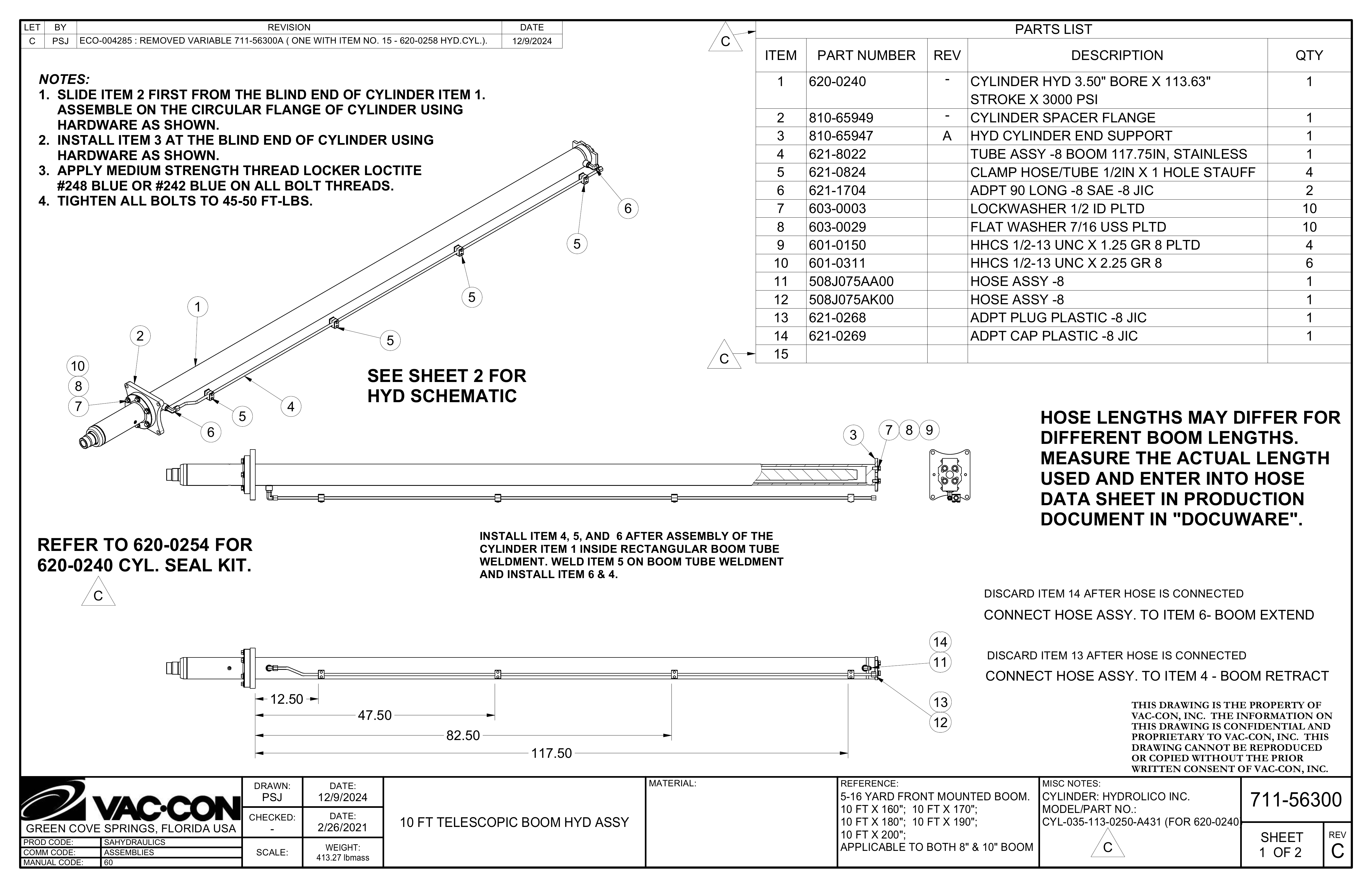 C PSJ ECO-004285:REMOVEDVARIABLE711-56300A(ONEWITHITEMNO.15-620-0258HYD.CYL.). 1292024 C