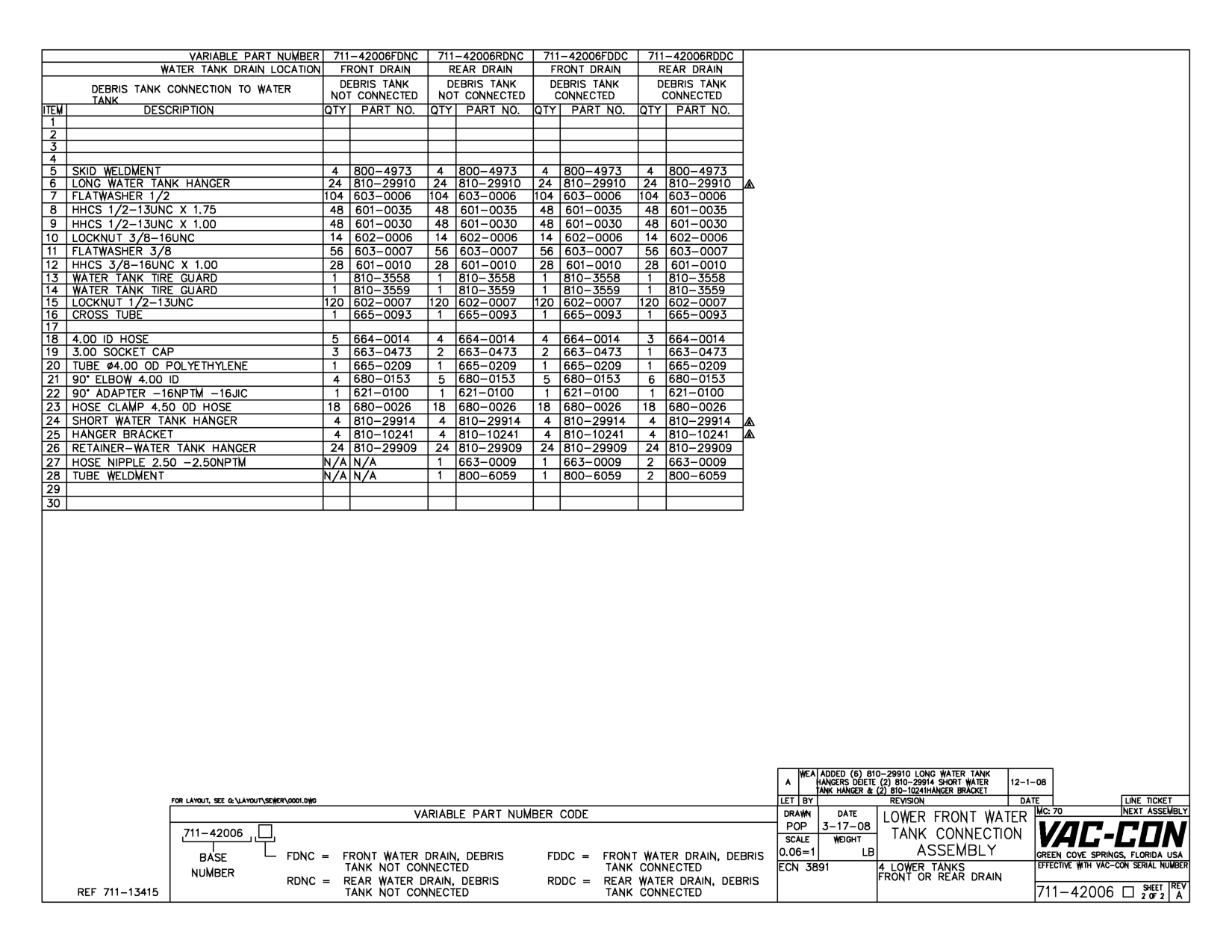 Added (6) 810-29910 Long Water Tank