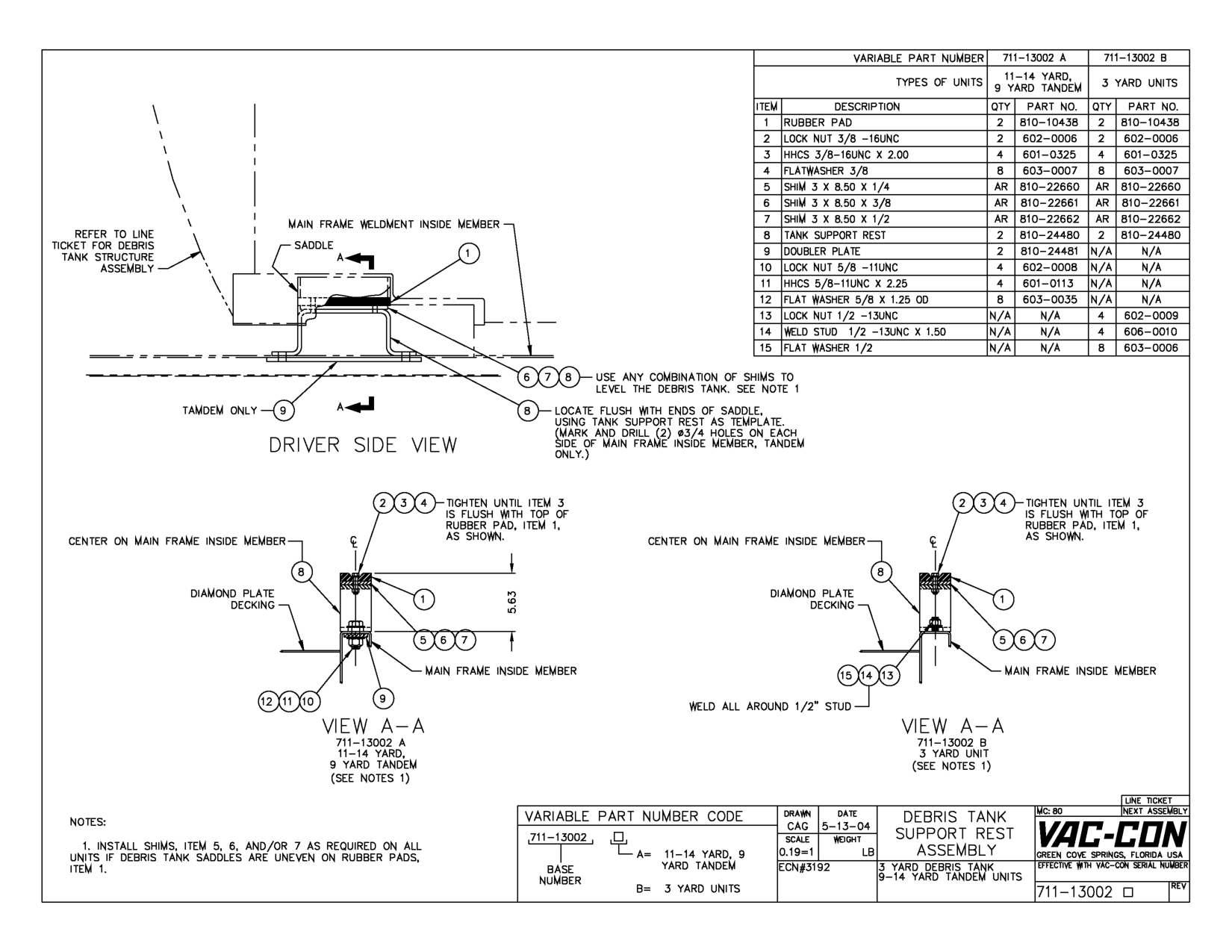 Units If Debris Tank Saddles Are Uneven On Rubber Pads,