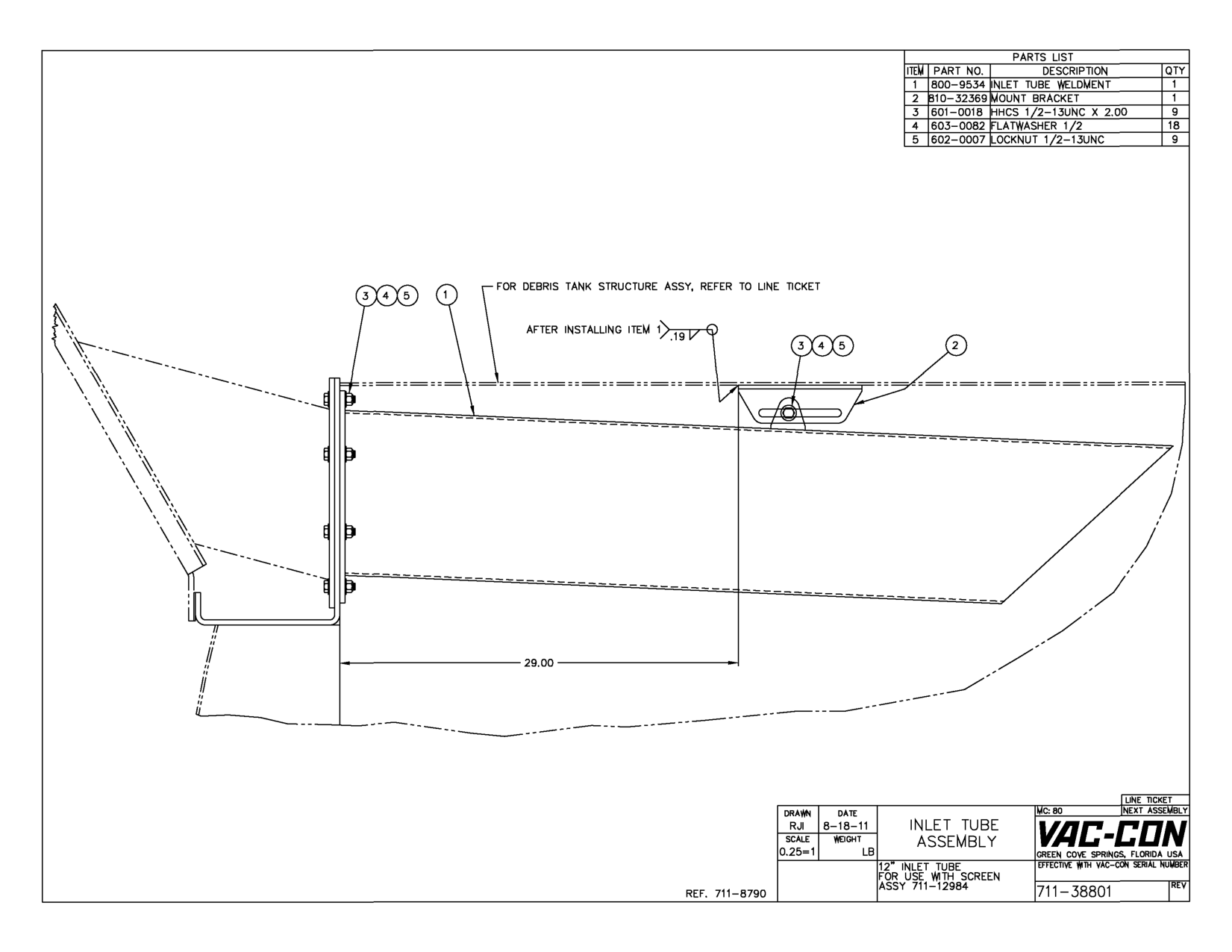 For Debris Tank Structure Assy, Refer To Line Ticket