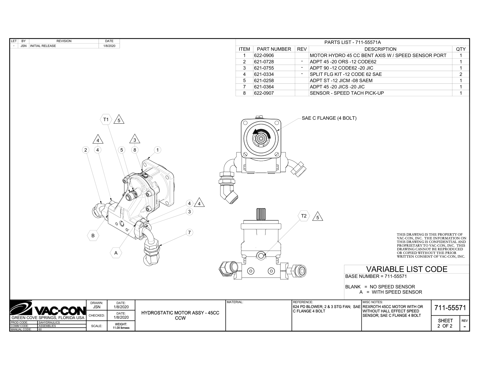 Hydrostatic Motor Assy 45 Cc C (711-55571A)