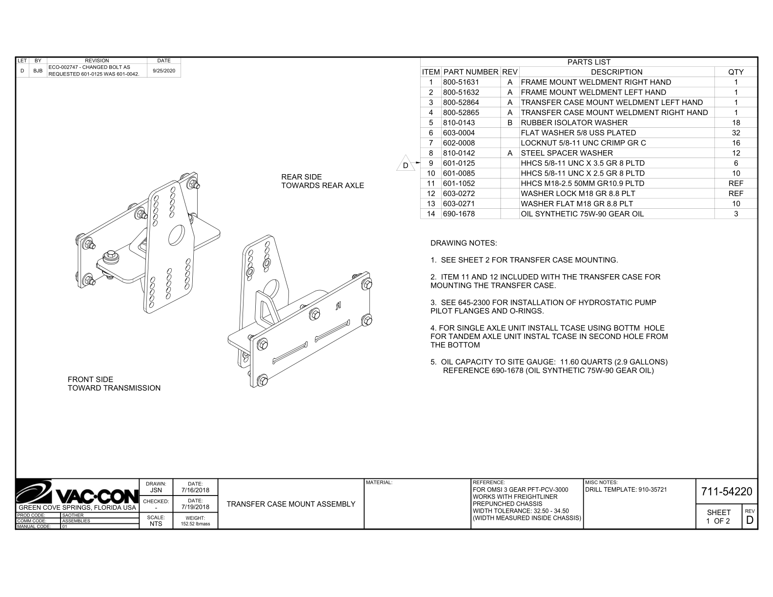 Transfer Case 3 Gear 1:1 Sae D