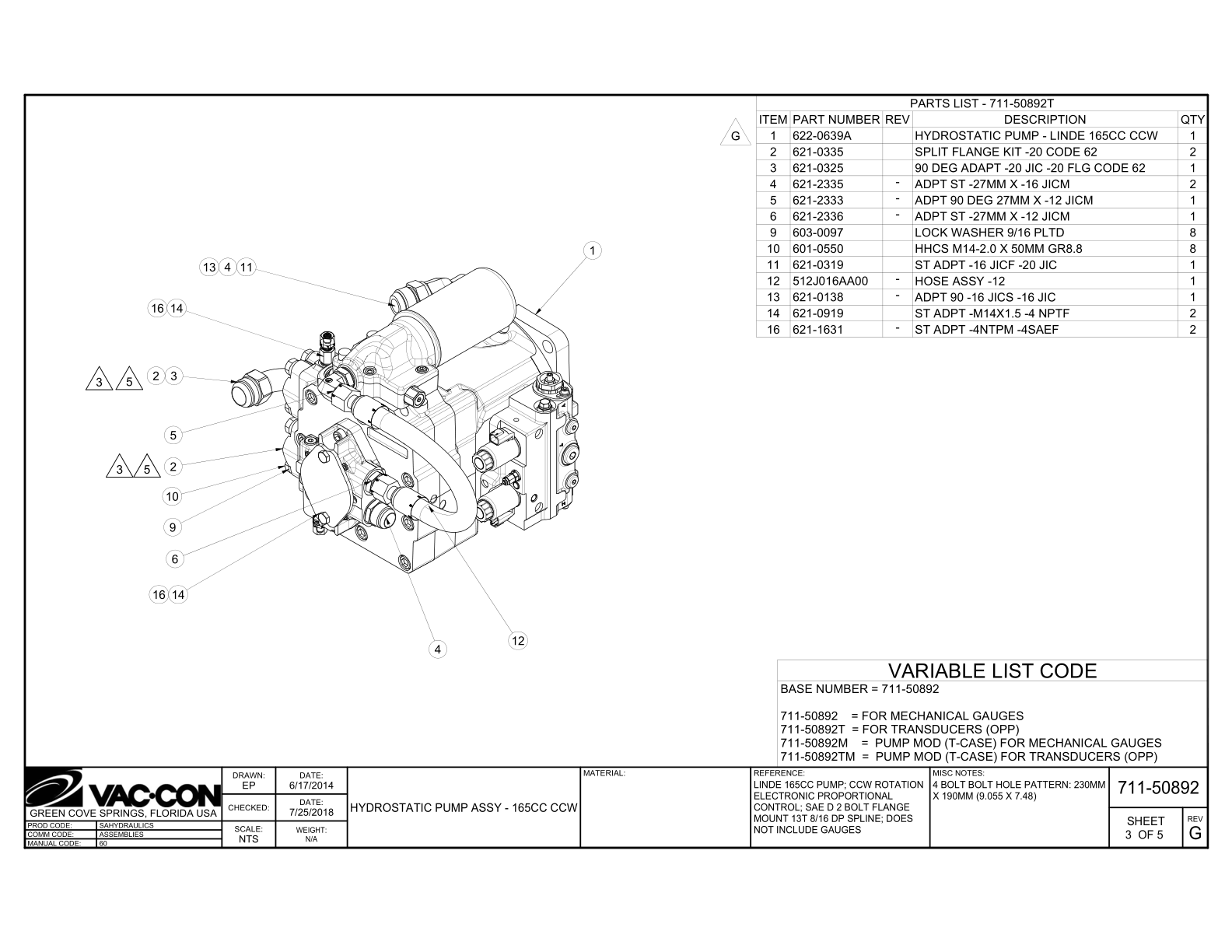 Use 622-1006 Hydrostatic Pump  (711-50892T)
