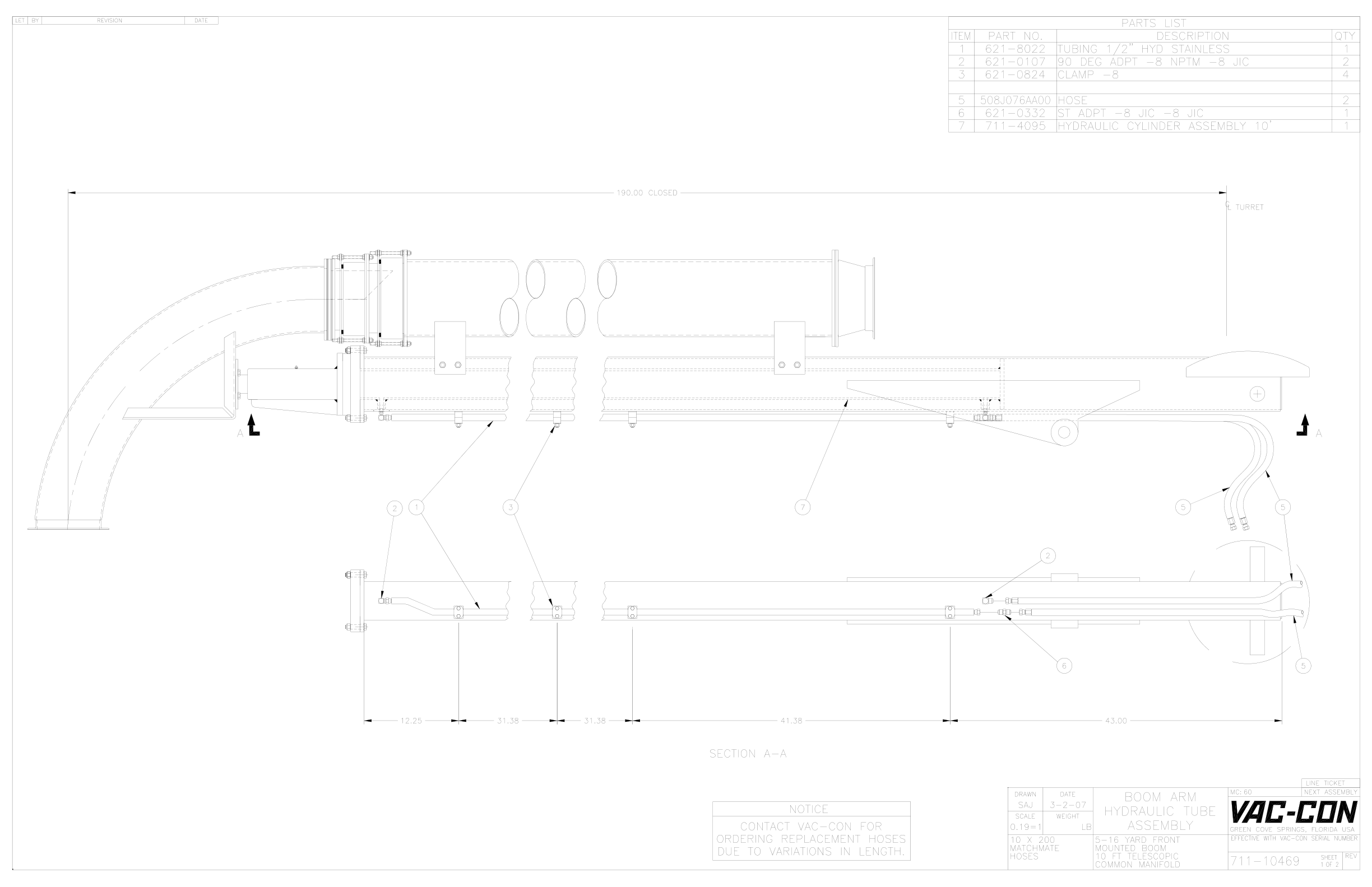 Cylinder Assembly 10 Foot Boom