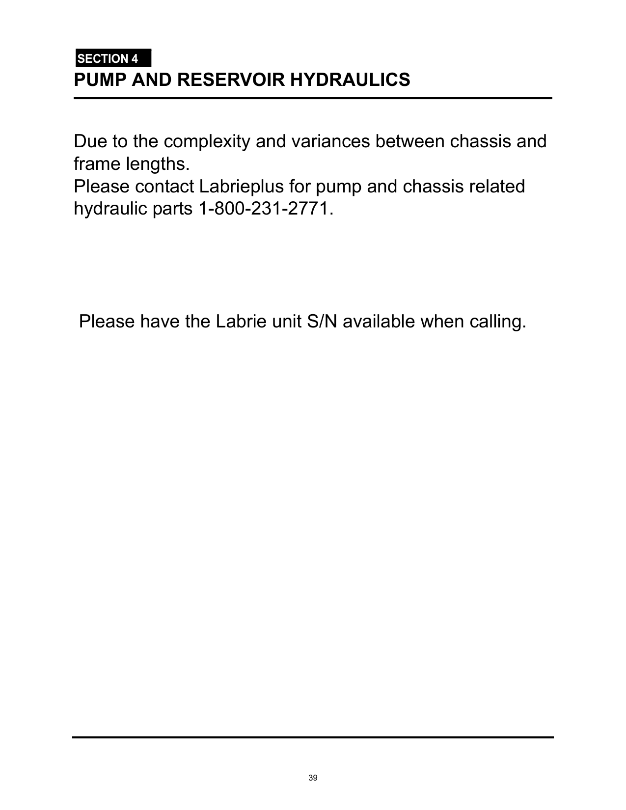 PUMP AND RESERVOIR HYDRAULICS